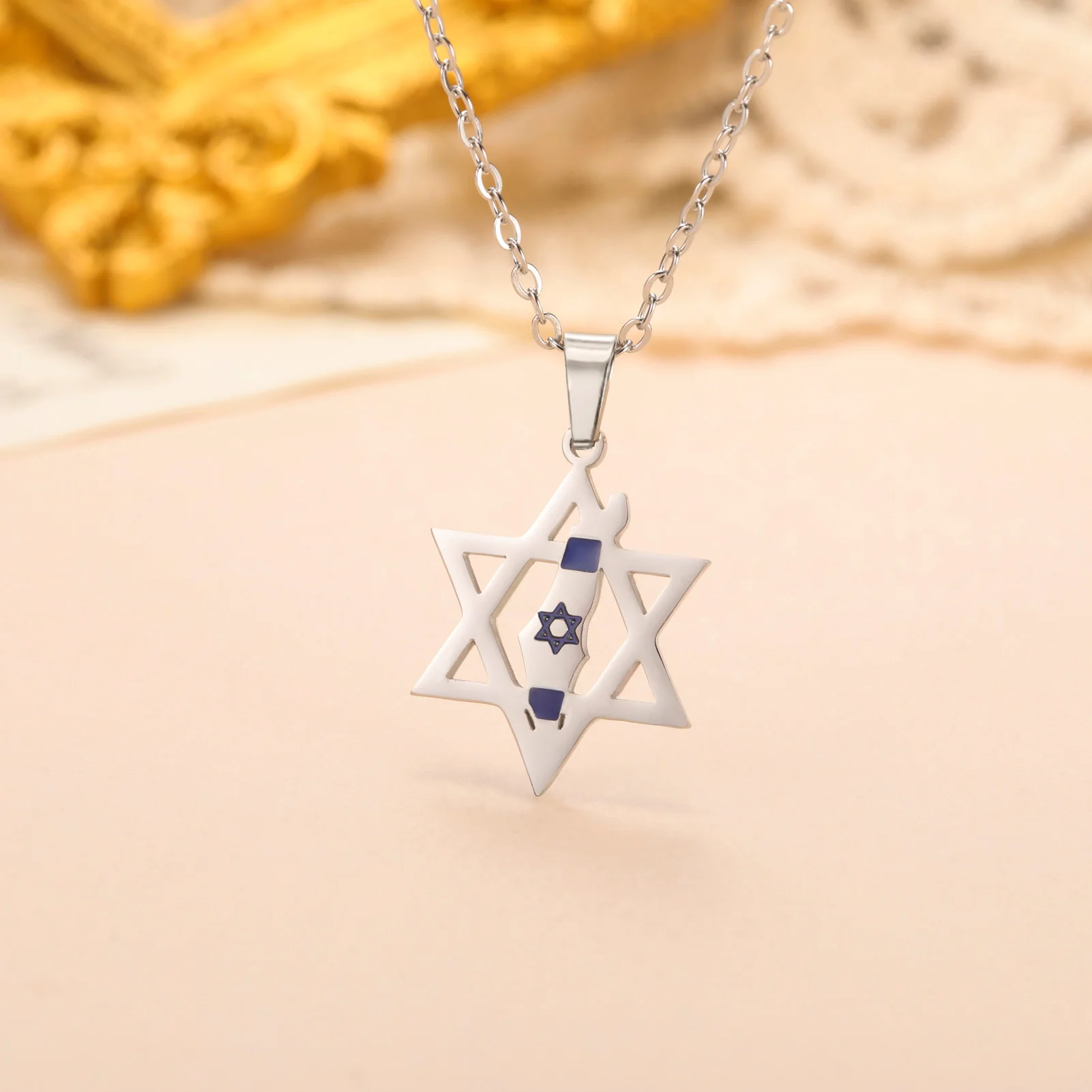 Lucktune إسرائيل خريطة نجمة داود قلادة قلادة الفولاذ المقاوم للصدأ المرأة قلادة خمر الذهب اللون المجوهرات اليهودية هدية حفلة