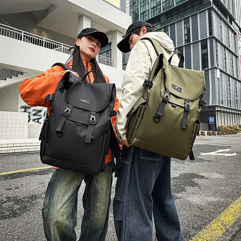 

Men Solid Color Retro Laptop Backpack Casual Hasp Buckles Nylon Backpacks Stylish Unisex College Student Portable Bookbag