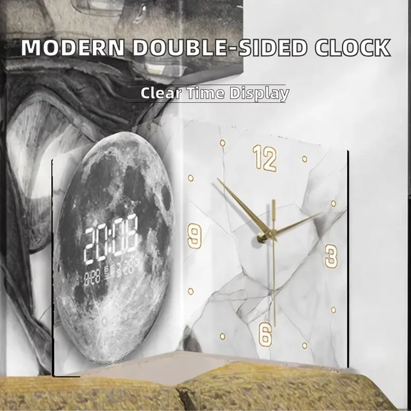 Modern Double Sided Transparent Acrylic Wall Clock USB Powered Silent LED Display Night Light Decorative Art for Living Room