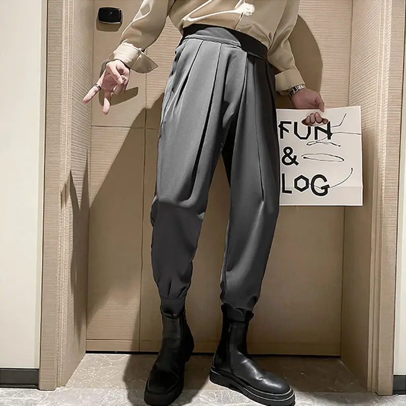 Stacked Pants Streetwear Men\'s Pants Joggers Casual Harem Trousers Harajuku Korean Motorcycle Tapered Male Blazer Pants