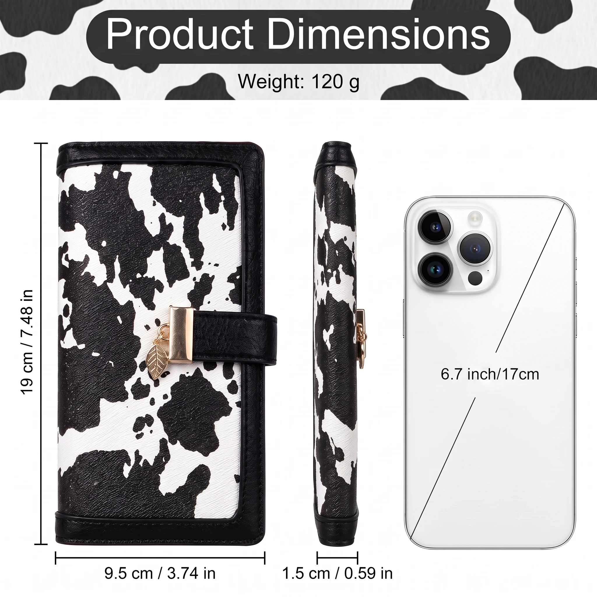 Pomelo Best Cow Print PU Leather Long Wallet RFID Blocking 12 Card Slots ID Window Buckle Women Purse