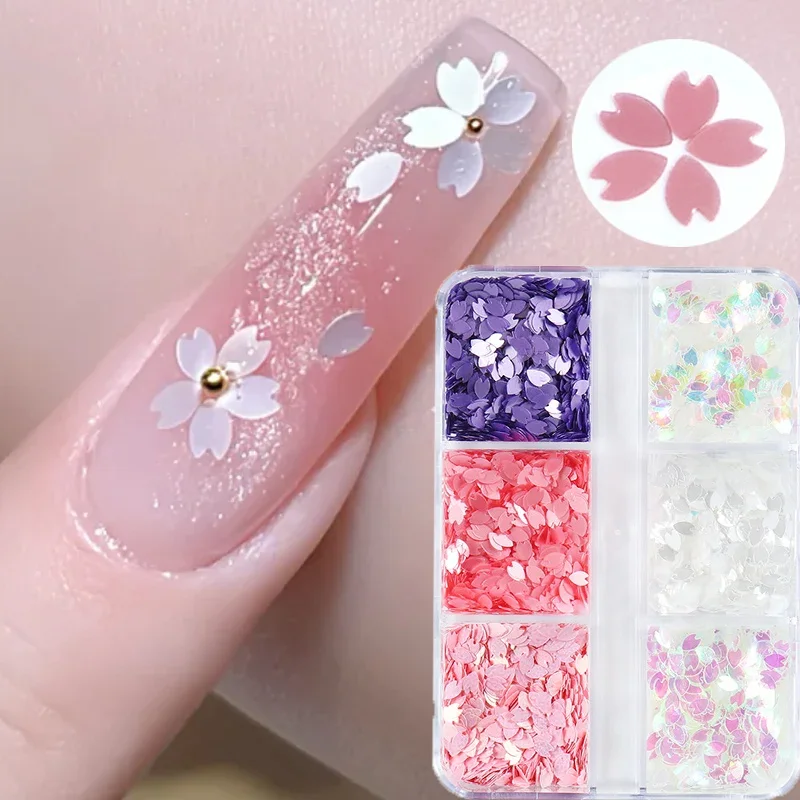 6 grades sakura flor prego lantejoulas flor de cerejeira pétala glitter adesivos primavera holográfica arte do prego flocos manicure decorações