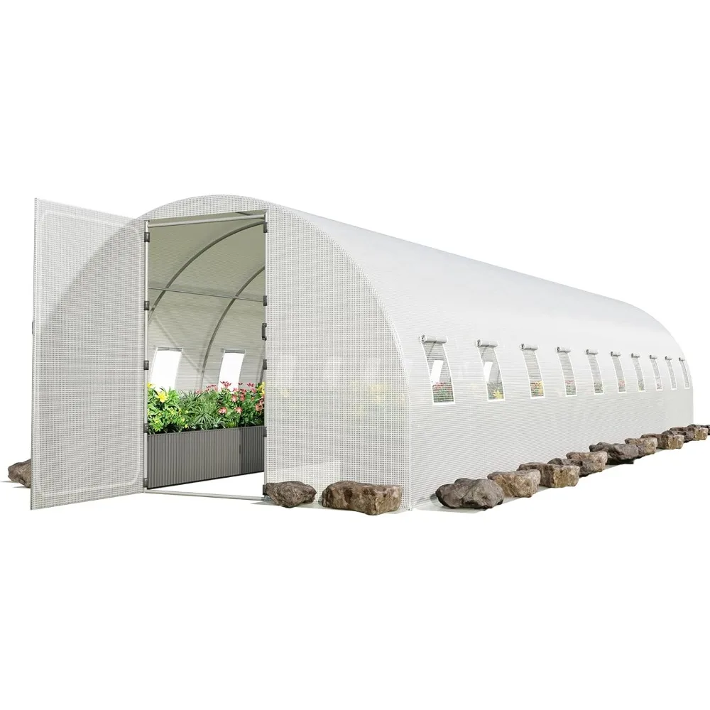 Walk-in Greenhouse, Tunnel Green House for Outdoors Plastic Cover Garden Warm House,Large Hot House with 12 Roll-Up Windows