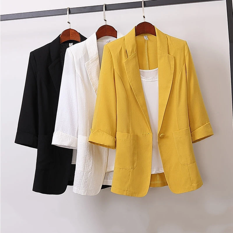 

Korean Casual Coat Summer New 3/4 Sleeve Solid Color Loose All-match Youth Vintage Shirt Tops Elegant Fashion Women Clothing