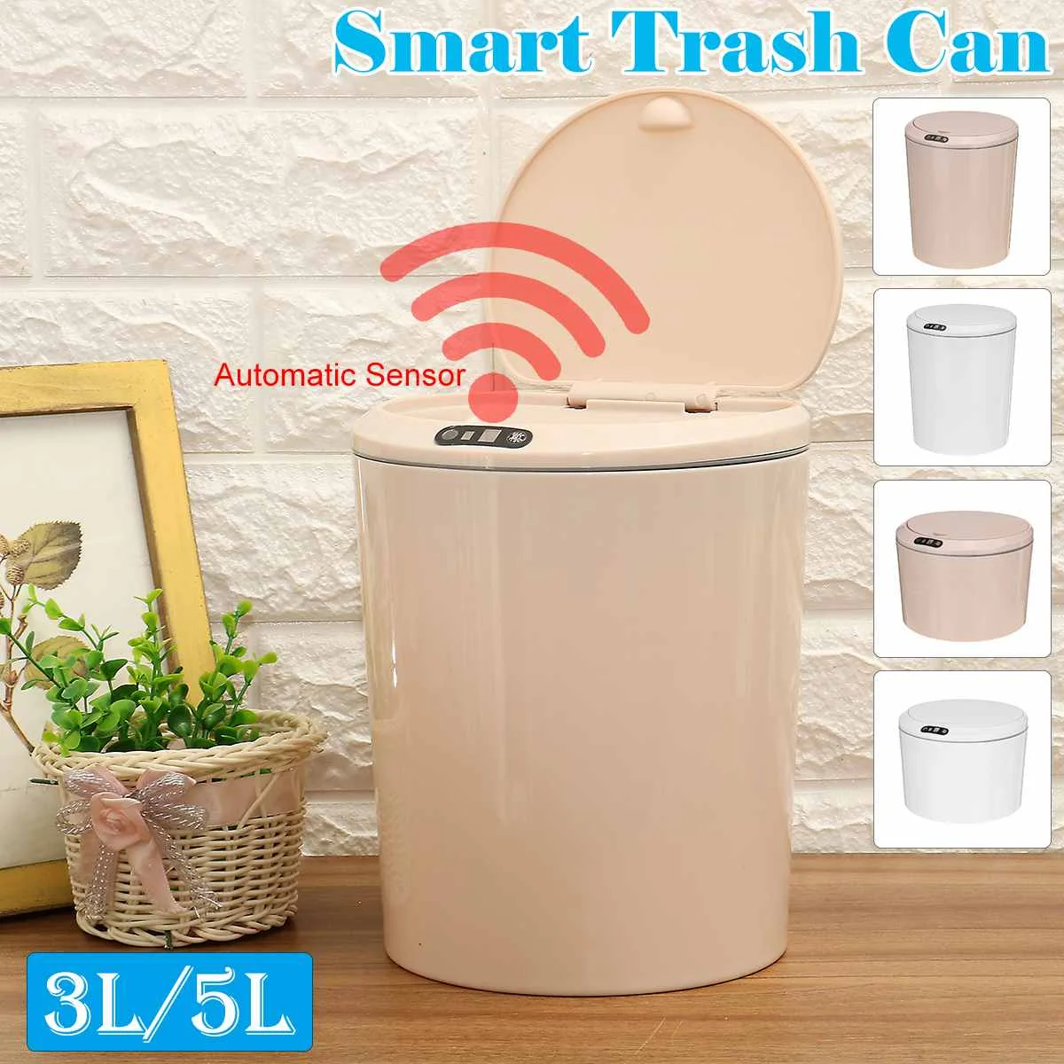 Mini Trash Can Desktop Car Garbage Bin Trash Wastebasket for Home Office Bathroom Automatic Sensor Smart Trash Bin 5L Barrel Box