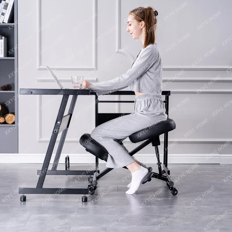 Ergonomic Kneeling Chair with Pedals Corrects Hunchback Forward Lean Seat Improves Sitting Position Black