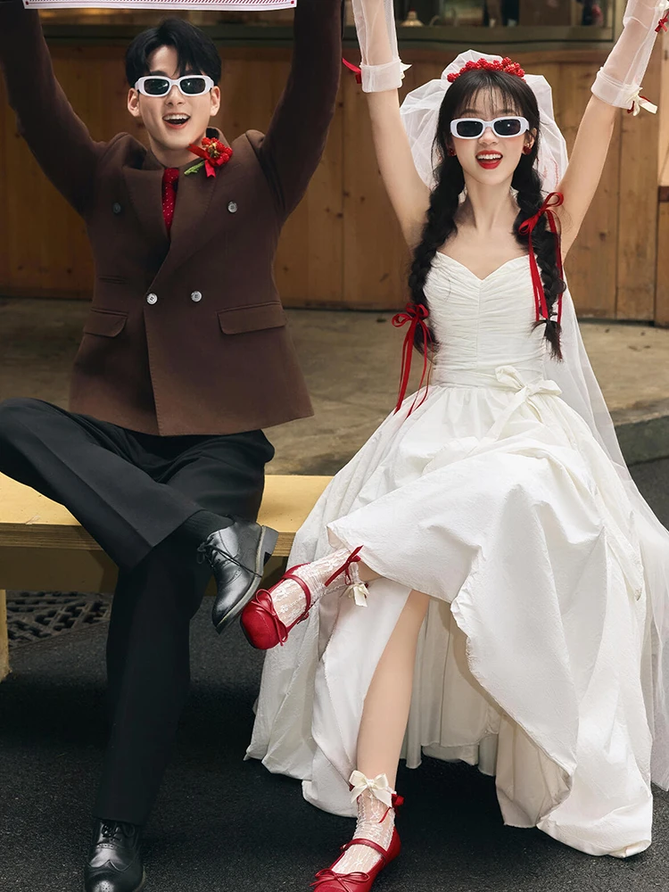 

Ele Strapl Wedding Dr Outdoor Photoaphy Engagement Ceremony White Dr ature Version Soft Satin Fabric