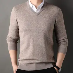 Men Sweater V Neck Knitted Solid Color Elastic Stretchy Pullover Mid Length Formal Business Casual Sweater Men's Clothing