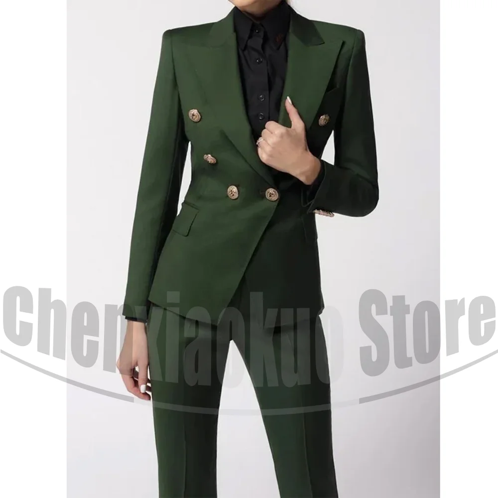 

Женский двубортный костюм, облегающий костюм с пиковыми лацканами, официальная одежда для делового офиса, вечеринки, модные брючные костюмы из двух предметов