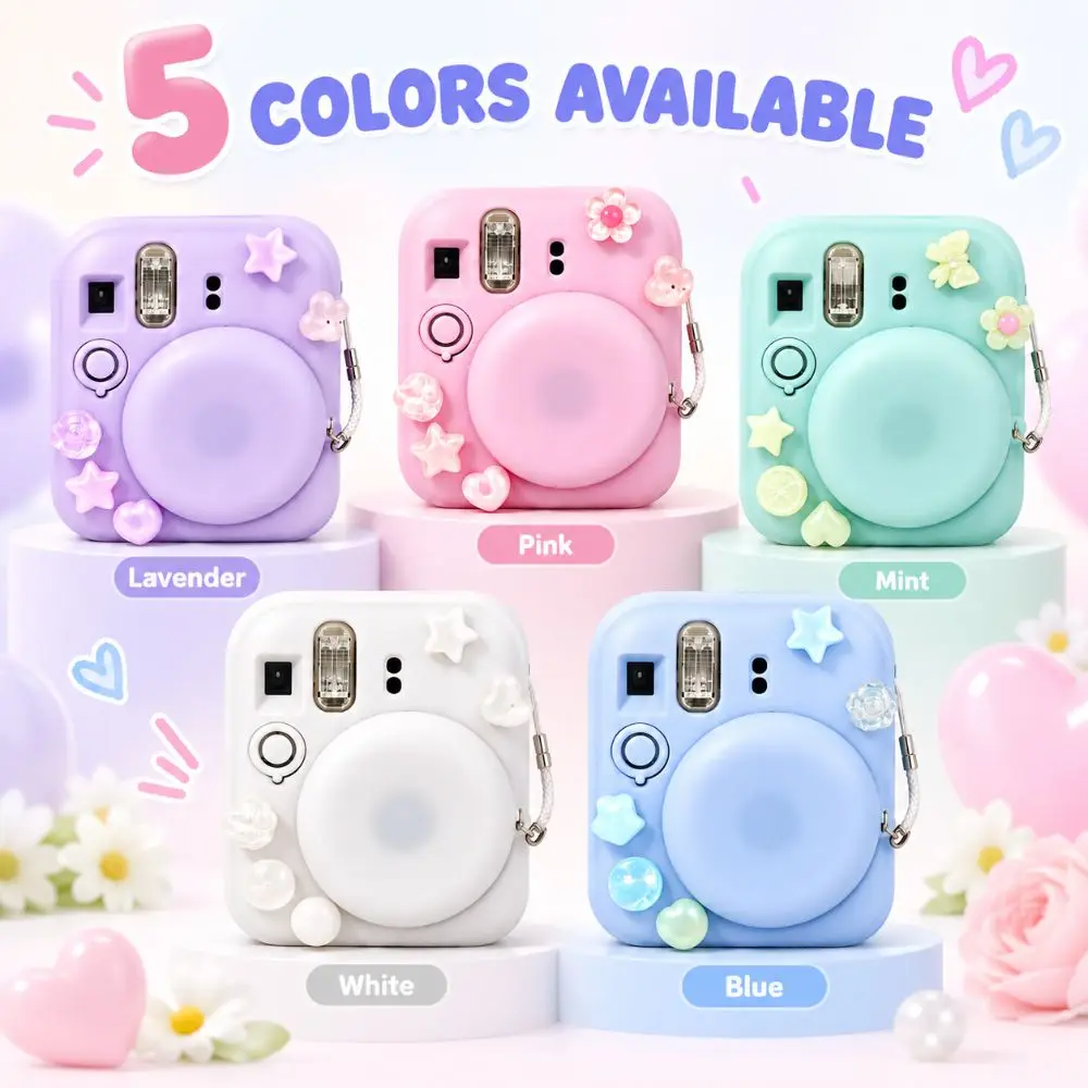 Soft Silicone Camera Case with Lens Cap Shock Absorbing Protective Shell Scratch Resistant for Fujifilm Instax Mini 13