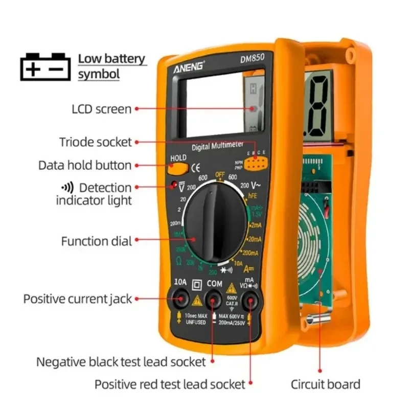 1pc ​LCD Display Digital Multimeter AC/DC Voltage Meter Amperemeter  Multitester Diode Resistance Capacitance Meter Tool