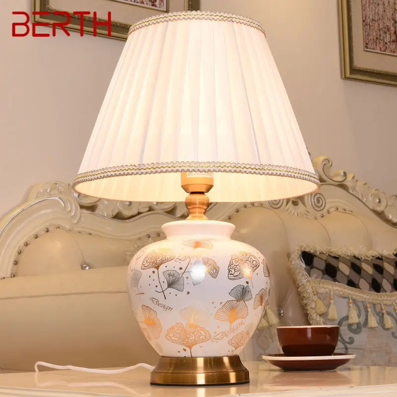 BERTH Modern Ceramics Table Lamp LED Creative White Dimming Desk Lights Decor for Home Living Room Bedroom Bedside