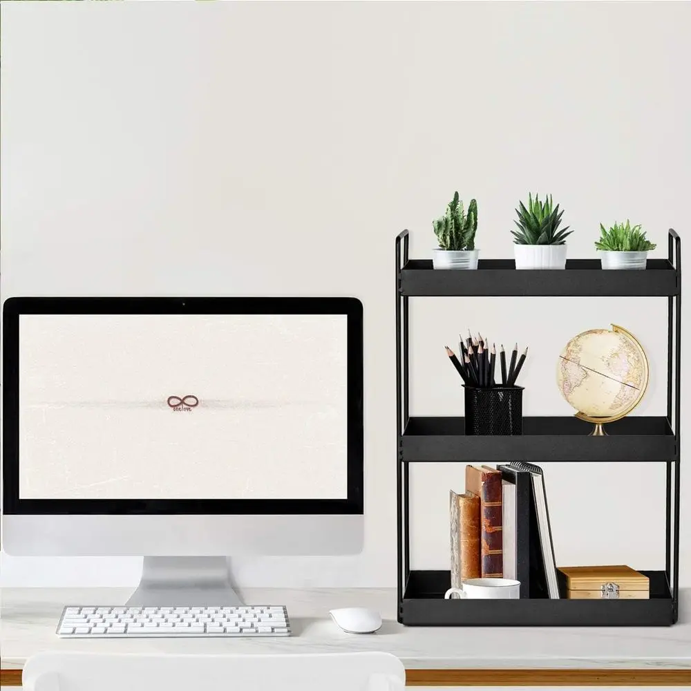 منظم زينة أسود من 3 طبقات لسطح الحمام وتخزين المكياج ورف توابل المطبخ #5