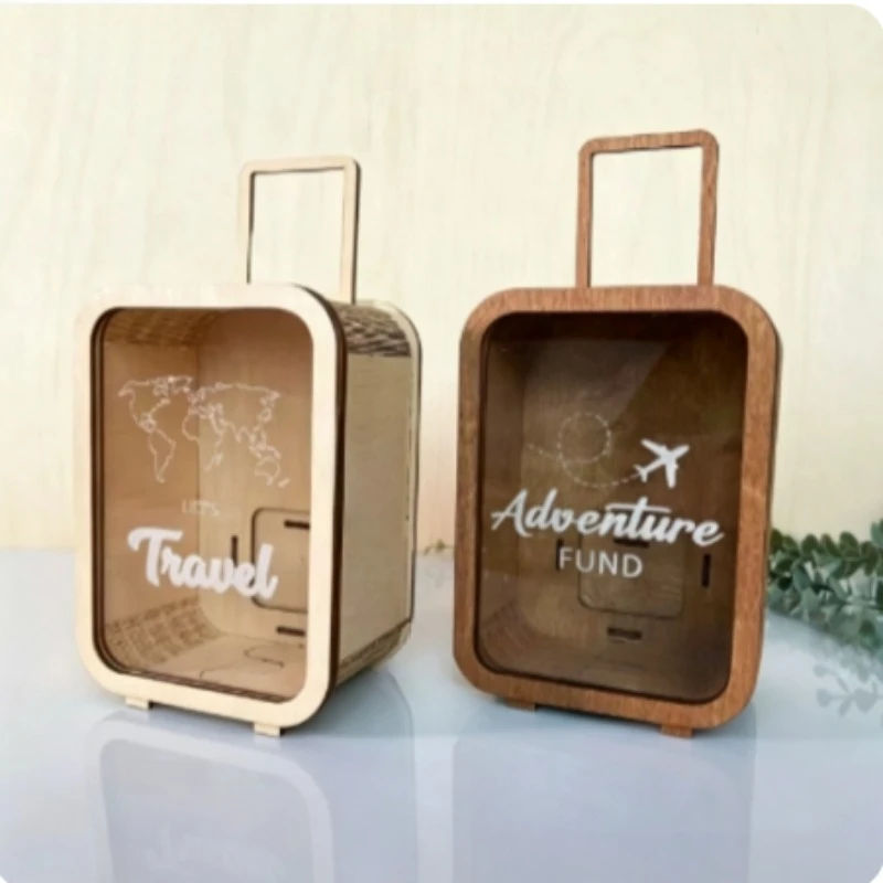 Wooden Suitcase Coin Bank – Adventure Travel Home Decorative Storage Box, Birthday Gift Savings Jar 5
