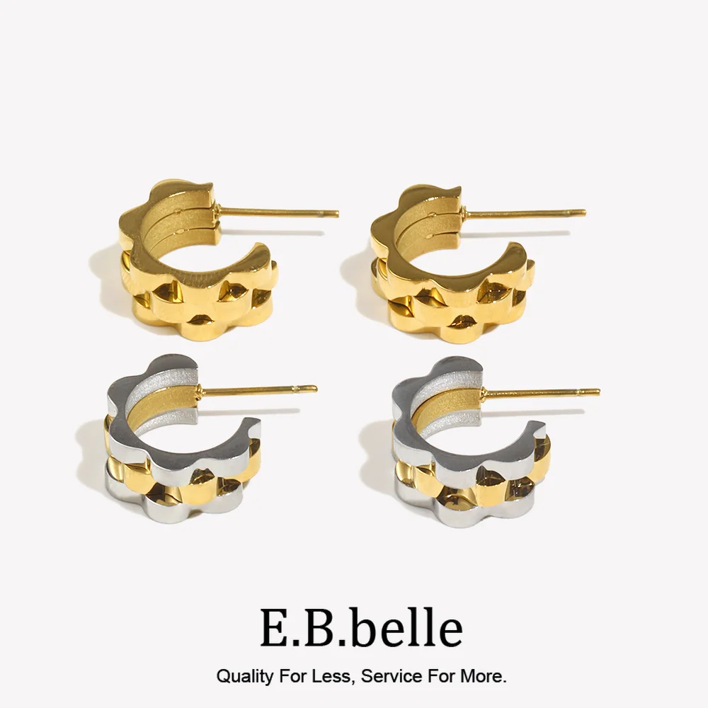 E.B.belle, pendientes de aro pequeños con correa gruesa y gruesa a la moda, pendientes de Metal de acero inoxidable de Color dorado y plateado para mujer