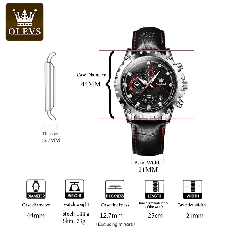 OLEVS Watches for Men Top Brand Quartz Watch Multifunction Chronograph Sport Mens Watch Waterproof Luminous Business Wristwatch