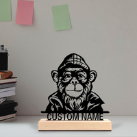 1pc Romantic Personalized Custom Monkey Metal Statues Desktop Sculpture With Wooden Base, Suitable For Animal Enthu
