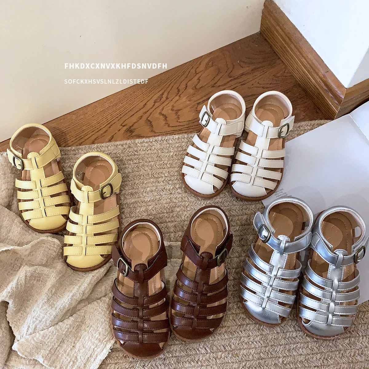 

Детские сандалии, новинка лета 2024, римские сандалии для девочек с закрытым носком, дышащая повседневная пляжная обувь с мягкой подошвой для малышей