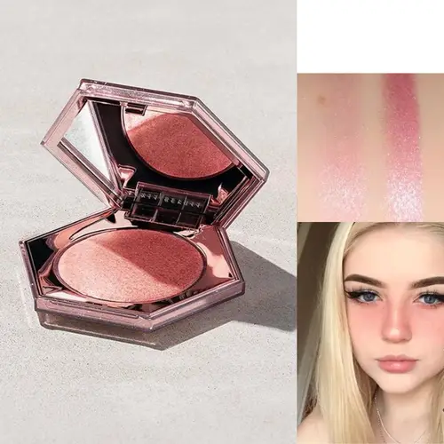 Polvo para resaltar, paleta resaltadora de cara, brillo de perla rosa, polvo liso horneado, resaltador de cara, polvo de brillo suave para contorno