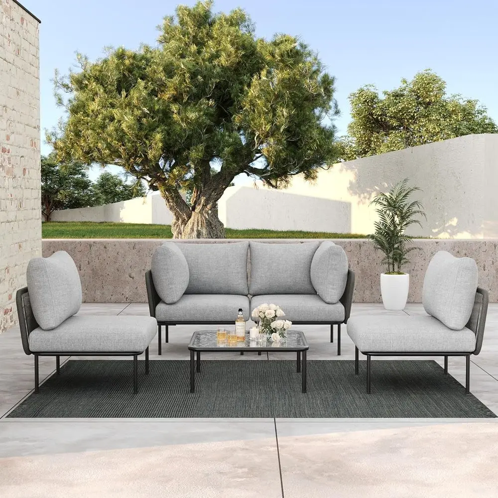 

5 Pieces Patio urniture Set, ern ular Sectional Soa with Coee Table and Upgrade ThicknCushion