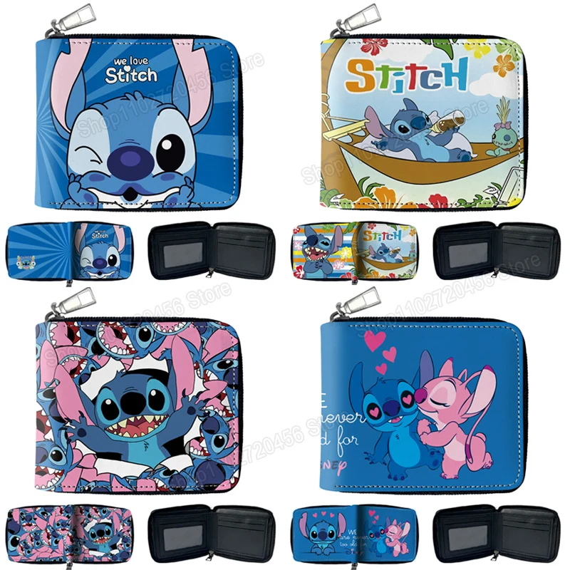 Disney Lilo & Stitch Zip Women's Short Wallet Children Mini PU Leather Cute Stitch SpiderMan Multifunctional Card Holders Gifts