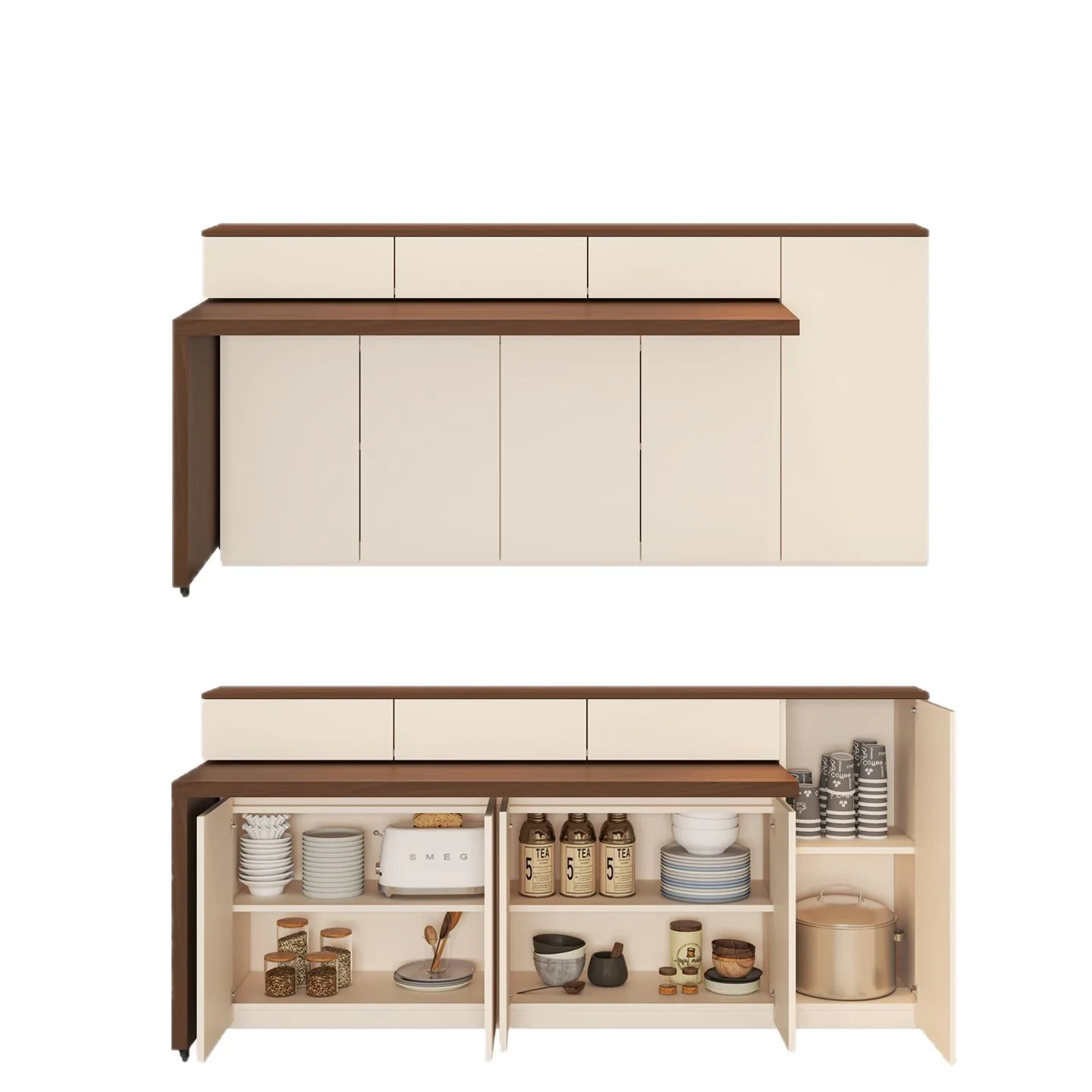 Medieval style dining side cabinet household folding rotating dining table integrated living room wine cabinet small apartment