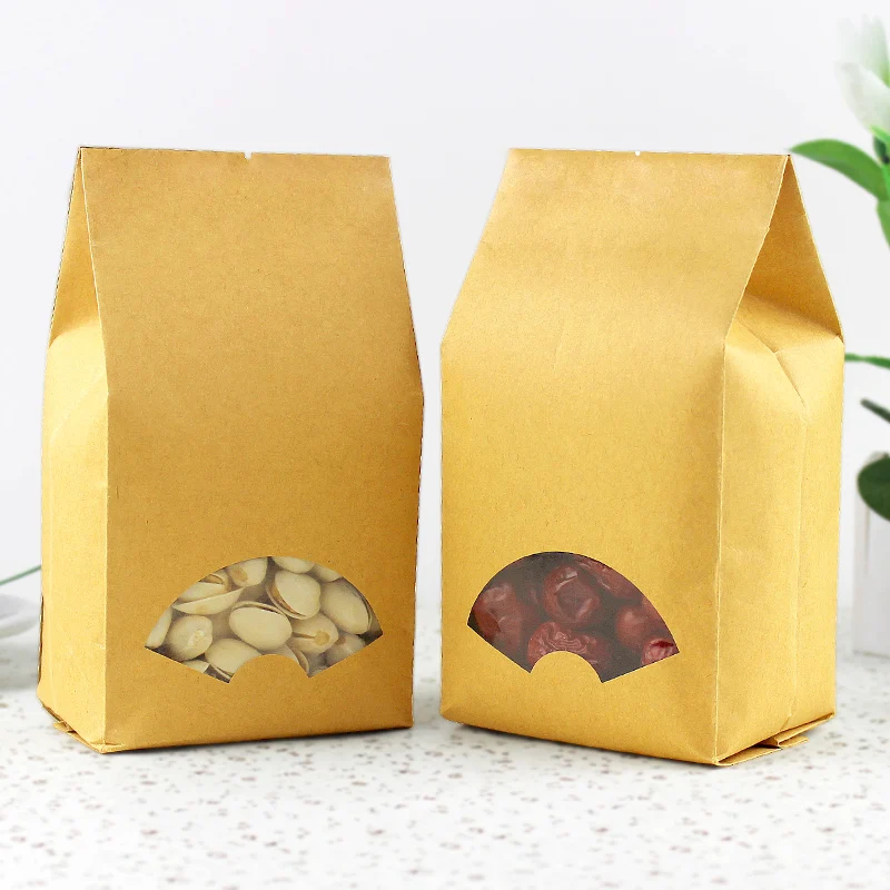 100pcs/lot-9*22+6.5cm Kraft Paper Organ Window Bag for Gift/Tea/Candy/Jewelry/Bread Packaging Paper Food Bag DIY Packaging Bags