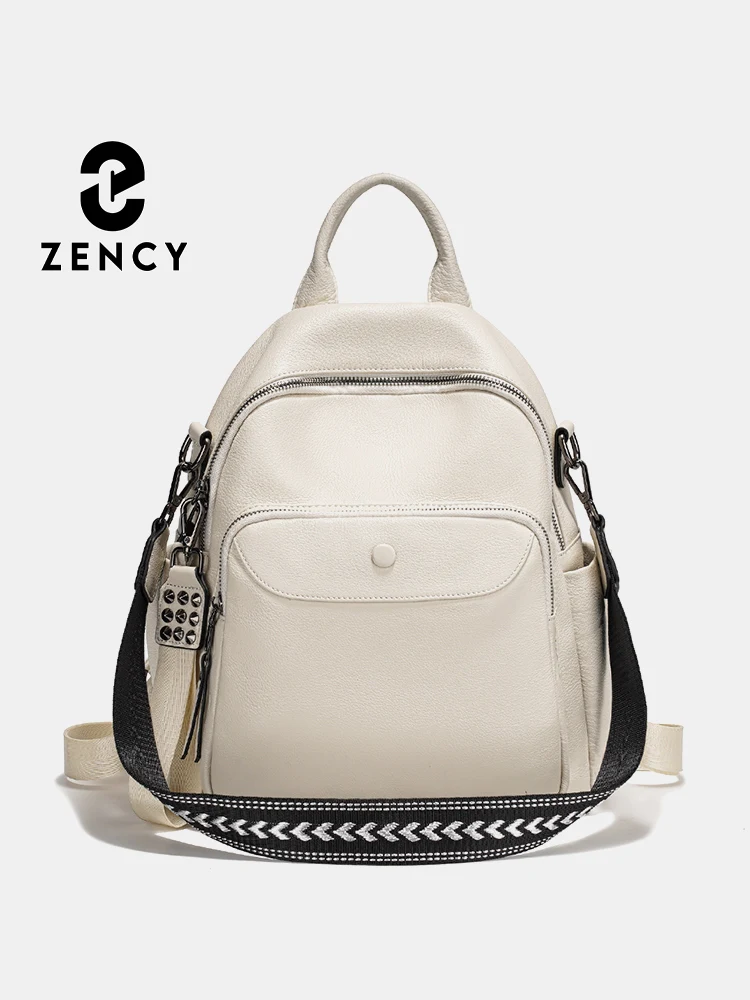 Zency Genuine Leather Women's Backpack Multi-pocket Large Capacity Knapsack Shoulder for Work Travel