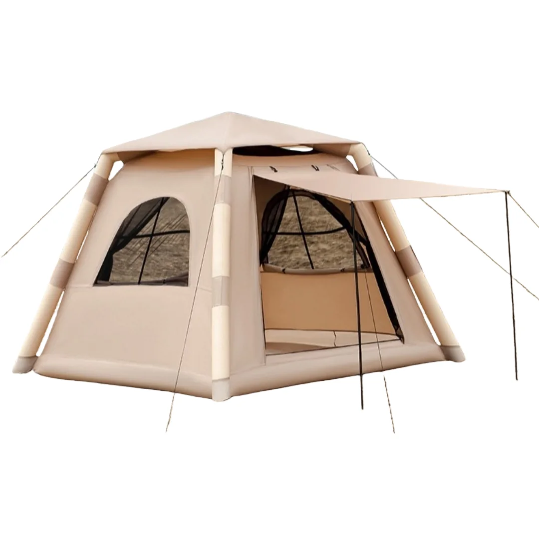 Oxford Stoff Aufblasbares Familienzelt PU-beschichtet UV-Schutz Wasserdicht 3–5 Personen Campingzelt