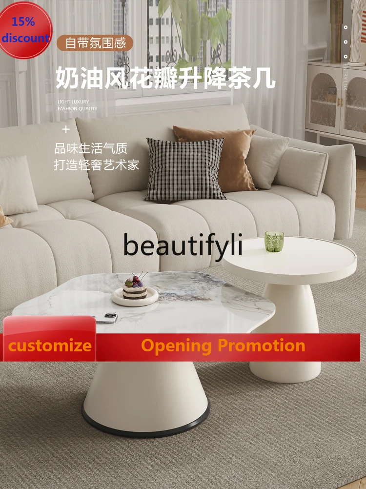 

Rock slab lifting coffee table cream wind size combination household living room creative lifting coffee table G1218