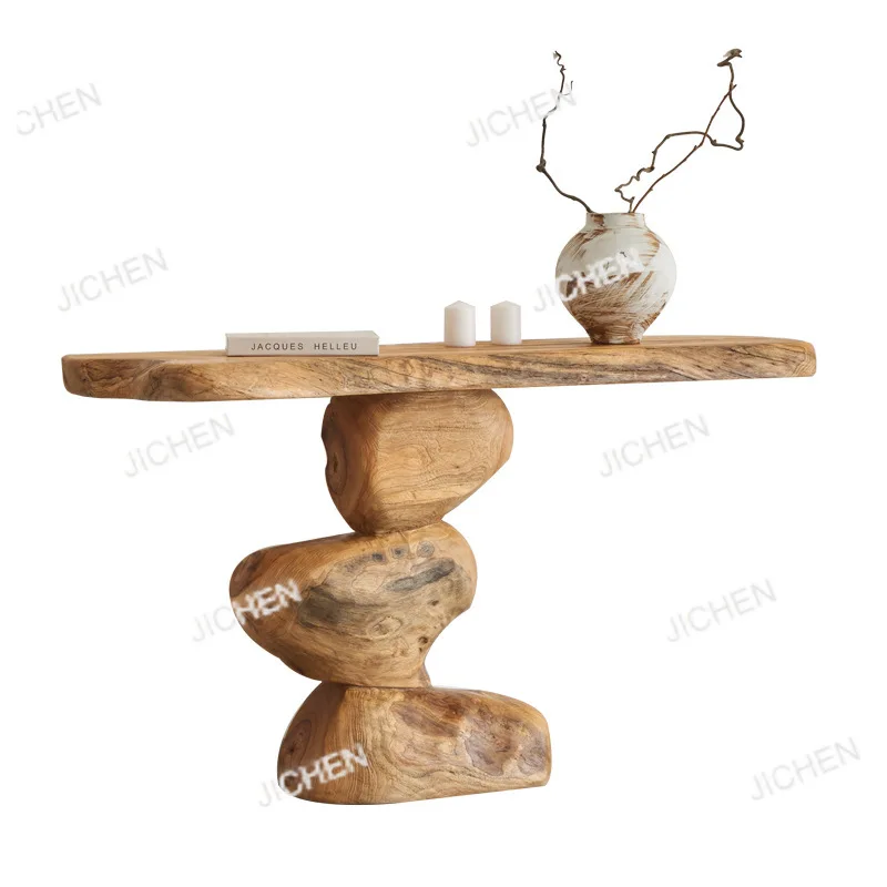 

Стол для прихожей в стиле ваби-саби из массива дерева, настенный художественный стол-тумба, ретро-стойка для прихожей в гостиничном стиле