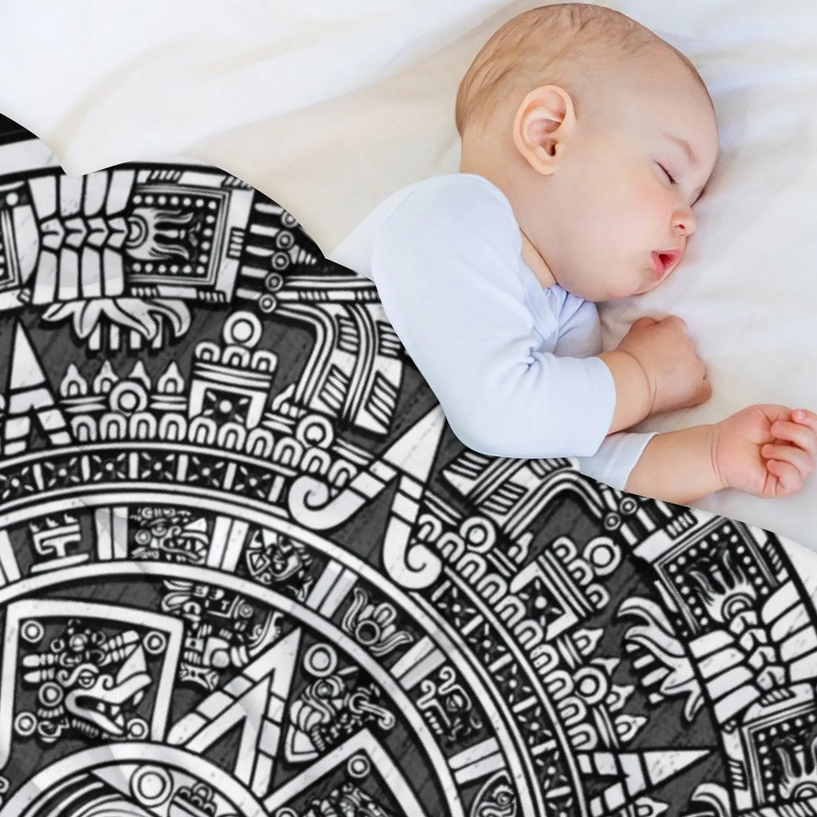 Aztec calendar Throw Blanket Hairys Beautifuls Plush Blankets