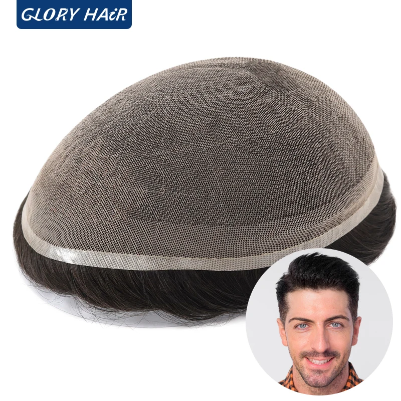 Gloryhair Dura الدانتيل - الرجال الشعرية الاصطناعية الشعر المستعار 5 "شعر بشري هندي الدانتيل الرجال الباروكات