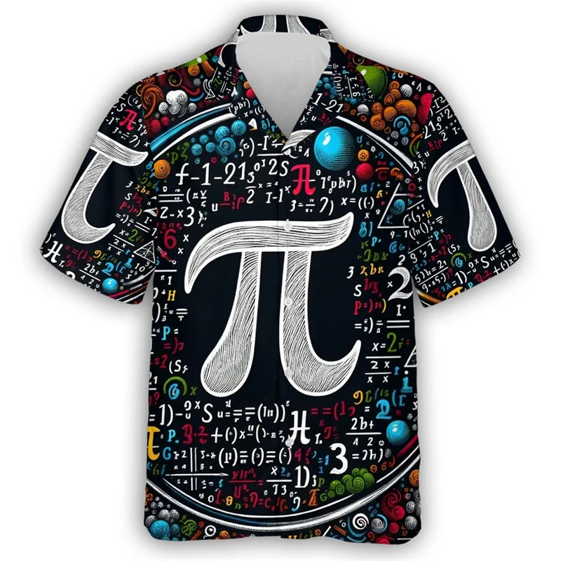 Camisa 3D estampada para homens Pi Day Math, streetwear de manga curta, roupas de estudante casuais, blusa de lapela de professor