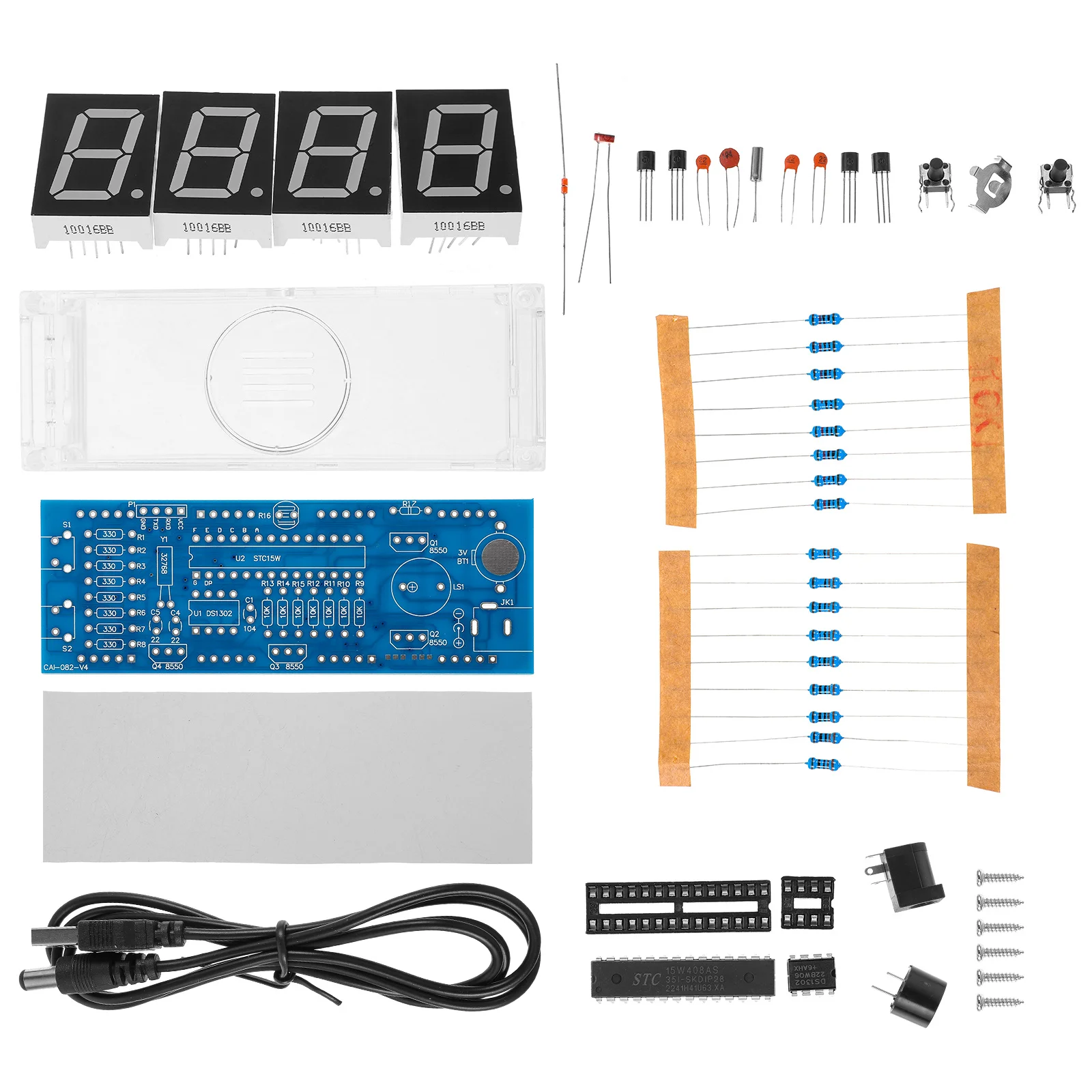 

1Set Scm Led Digital Clock Red Components Single Chip Microcomputer Diy Microchip Clock Premium Material