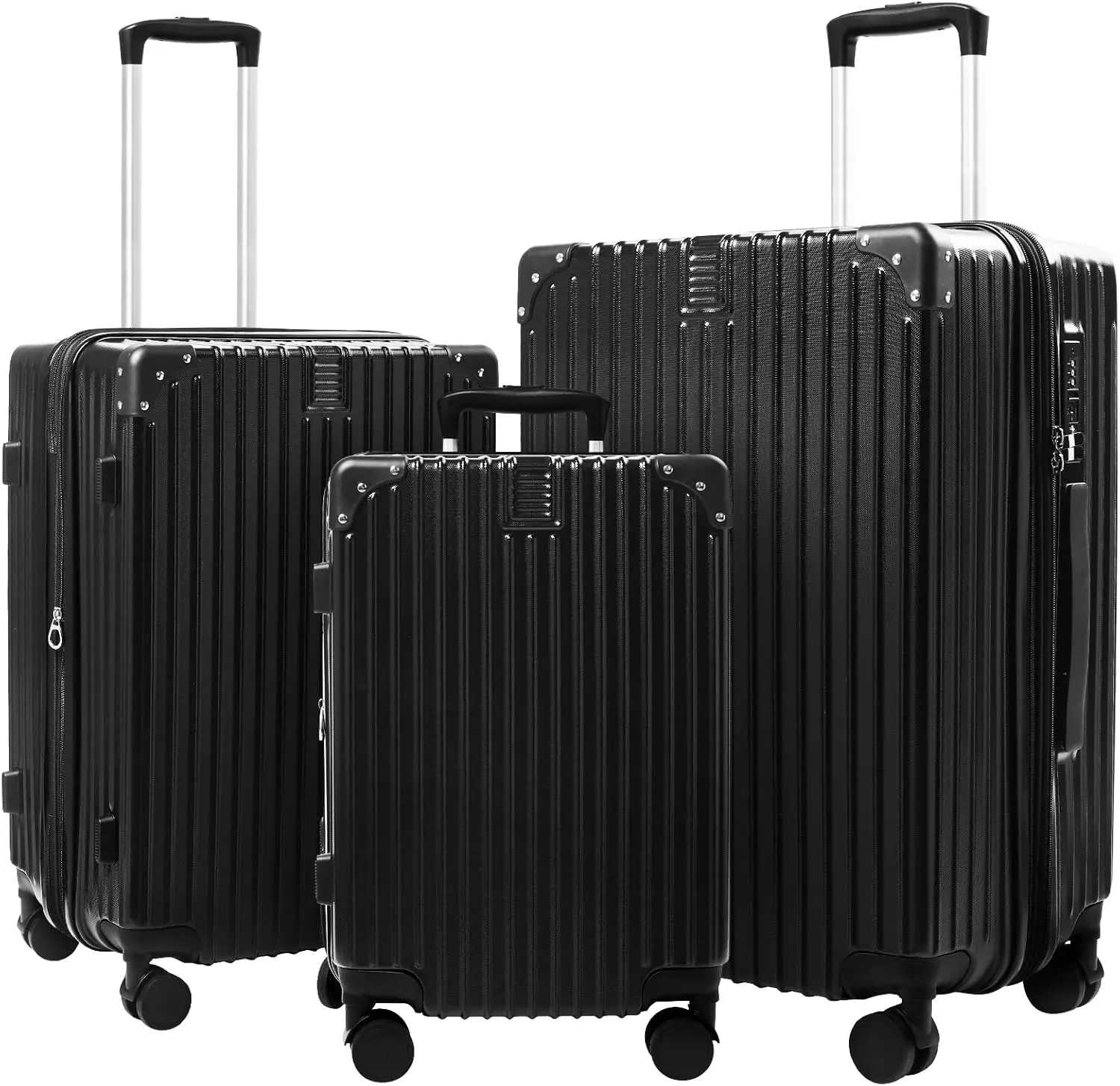 

3-Piece Expandable Luggage Set in Black with Double Wheels and TSA Locks (20in, 24in, 28in) - Durable Travel Suitcases