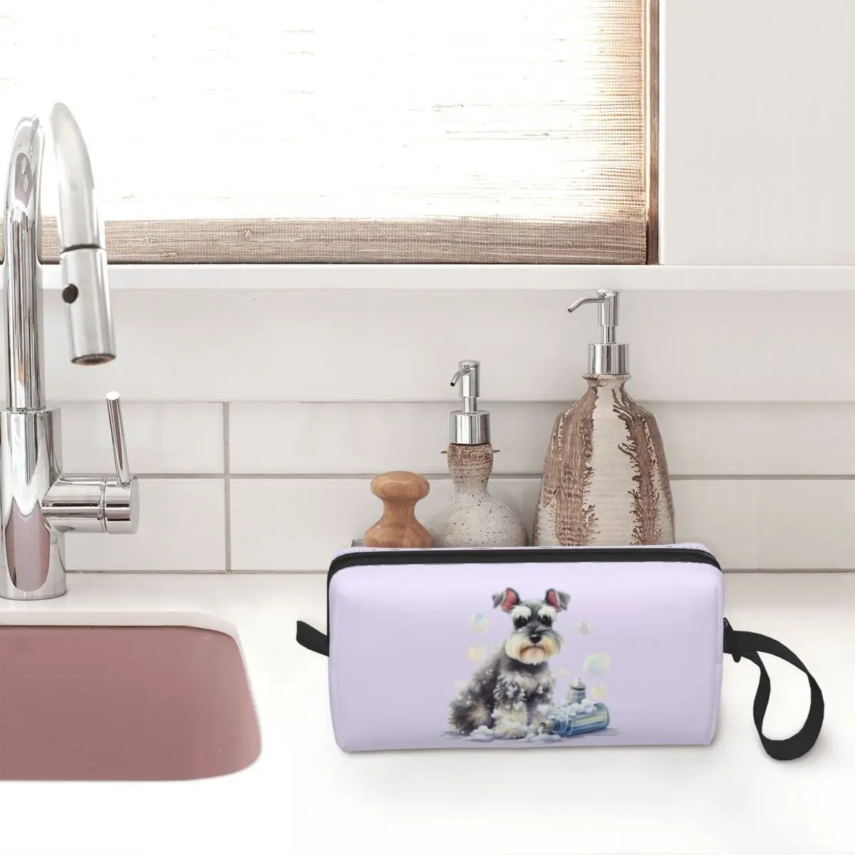Miniature Schnauzer Bath With Bubbles Makeup Bag Cosmetic Organizer Storage Dopp Kit Toiletry Cosmetic Bag for Women Beauty