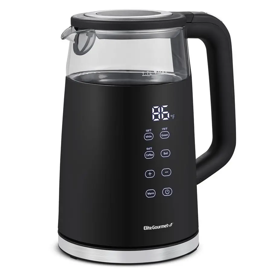 

EKT8717 1.7L Dual Wall Cool Touch Electric Tea Kettle, Borosilicate Glass, 304 Stainless Steel Interior, Programmed Digital Touc