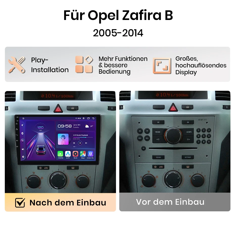 Junsun 9-Zoll Android 15 Autoradio für Opel Zafira B Astra H 2005-2014, kabelloses Apple CarPlay, Auto-IPS-Bildschirm, Stereo-Multimedia-Videoplayer, intelligente Fahrzeugsysteme, 2-DIN-Autoradio-Haupteinheit, GPS-Navigation, Bluetooth, 4G, WLAN, FM, AM, DSP, RDS, DAB+ – Detail 5