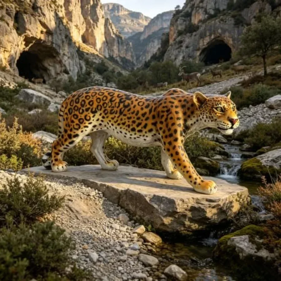 32'' Realistic Spotted Leopard Garden Statue, Walking Posture Resin Wildlife Sculpture, African Animal Figurine Outdoor Yard Ar