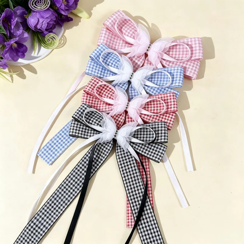 

30PCs Long Ribbon Bow Hair Clips for Girls British Style Tartan Plaid Prints Tassel Side Hair Grips Hair Accessories for Women