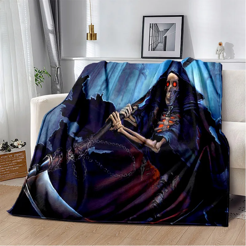 3D Grim Reaper Death Skull Gothic Miękki pluszowy koc, flanelowy koc do salonu Sypialnia Sofa Piknik Dzieci