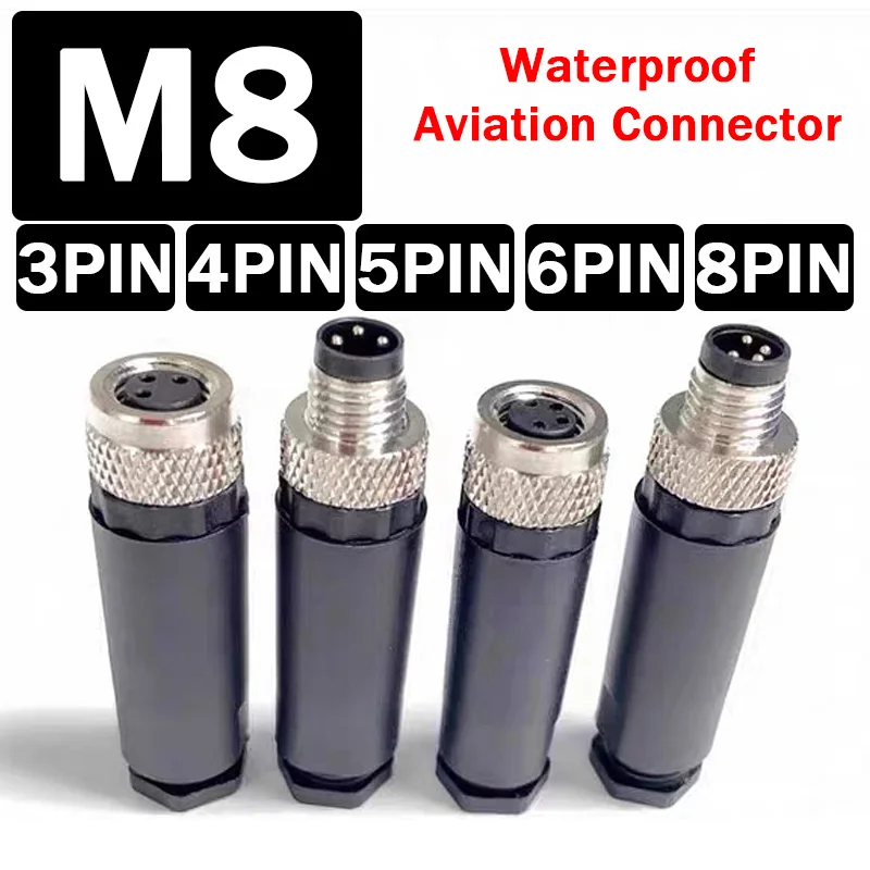 

5/20/100Pcs M8 Waterproof Connectors 3PIN 4PIN 5PIN 6PIN 8PIN Straight Male Female Aviation Plug Socket for Proximity Switches