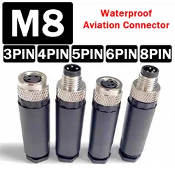 5/20/100Pcs M8 Waterproof Connectors 3PIN 4PIN 5PIN 6PIN 8PIN Straight Male Female Aviation Plug Socket for Proximity Switches