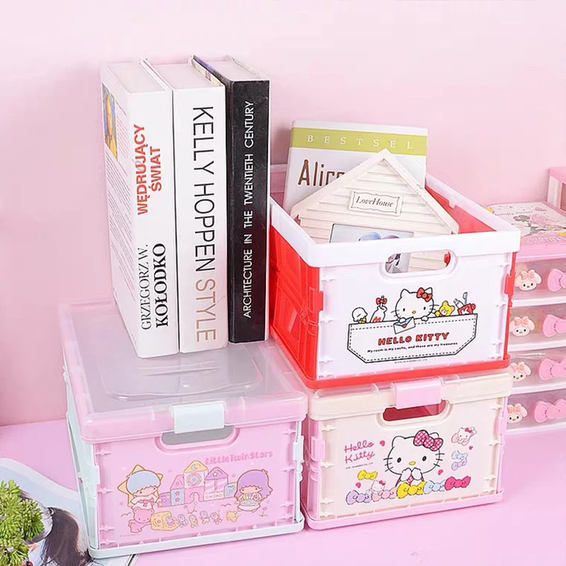 Hello Kitty Cinnamoroll Anime Kawaii Sanrio Home Folding Storage Box Cute Cartoon My Melody Kuromi Desktop Case Kids Gifts