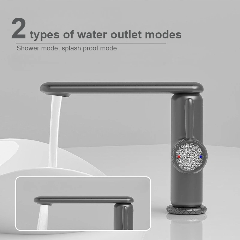 

Новый смеситель для умывальника в ванной комнате, серый смеситель для горячей и холодной воды, 2 режима потока воды, простой смеситель для раковины в европейском стиле