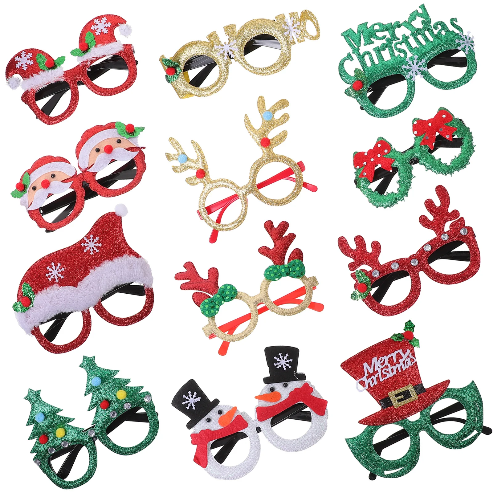 

12Pcs Christmas Eyeglasses Frames Xmas Party Glasses Photo Props Holiday Party Eyewear Supplies Fun Christmas Decorations