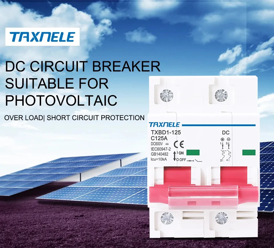 

DC 600V 2P Solar Mini Circuit Breaker Battery Switch 80A 125A 100A DC MCB for Photovoltaic PV System