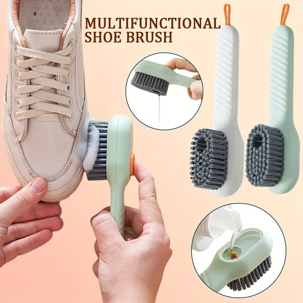 2PCS Multifunction Cleaning Shoe Brush Soft Automatic Liquid Shoe Brush Long Handle Clothes Soap Brush With Hook Clean Tool