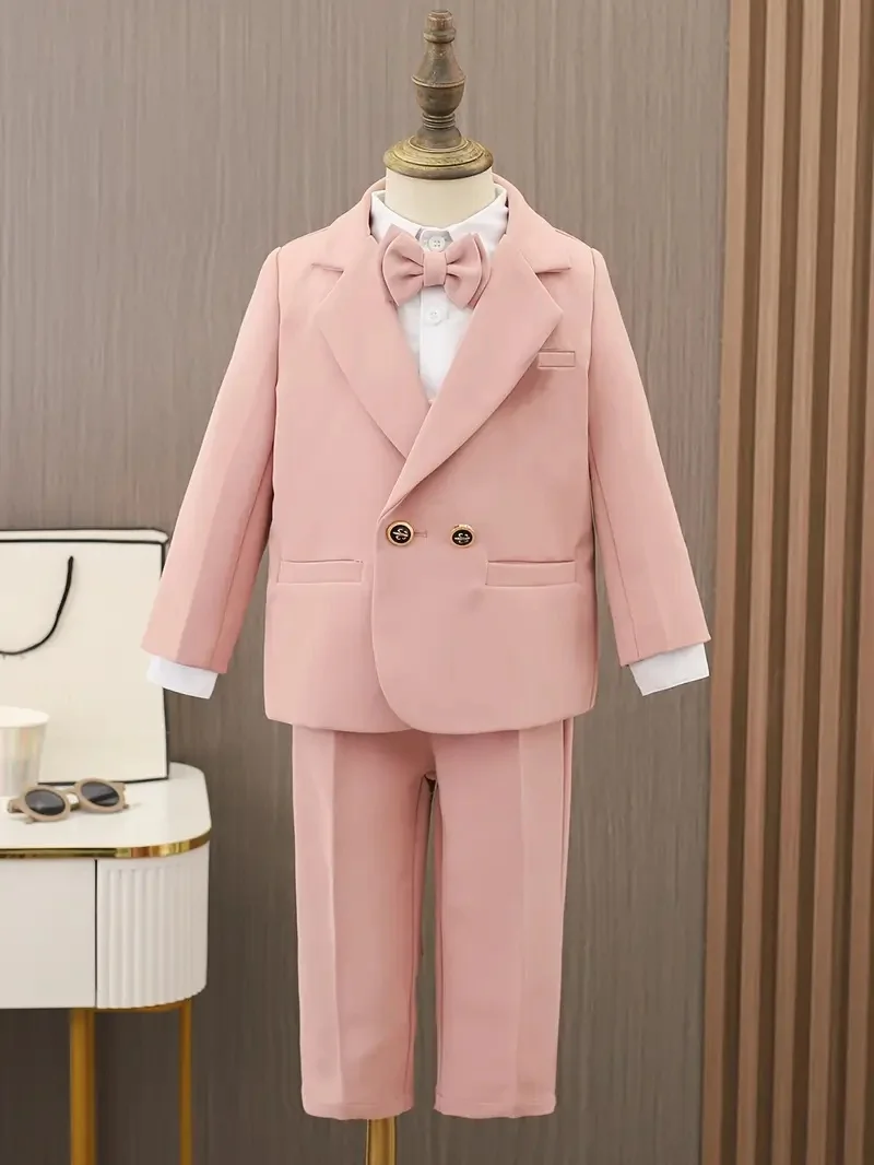 

Boys' 3Piece Pink Suits Set With Jacket Pants Bowtie For Wedding Birthday Parties Stage Show Speeches Hosting